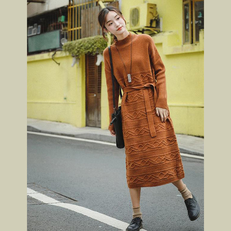 Casual Loose Orange Sweater DrawstringDresses Women Winter Clothes