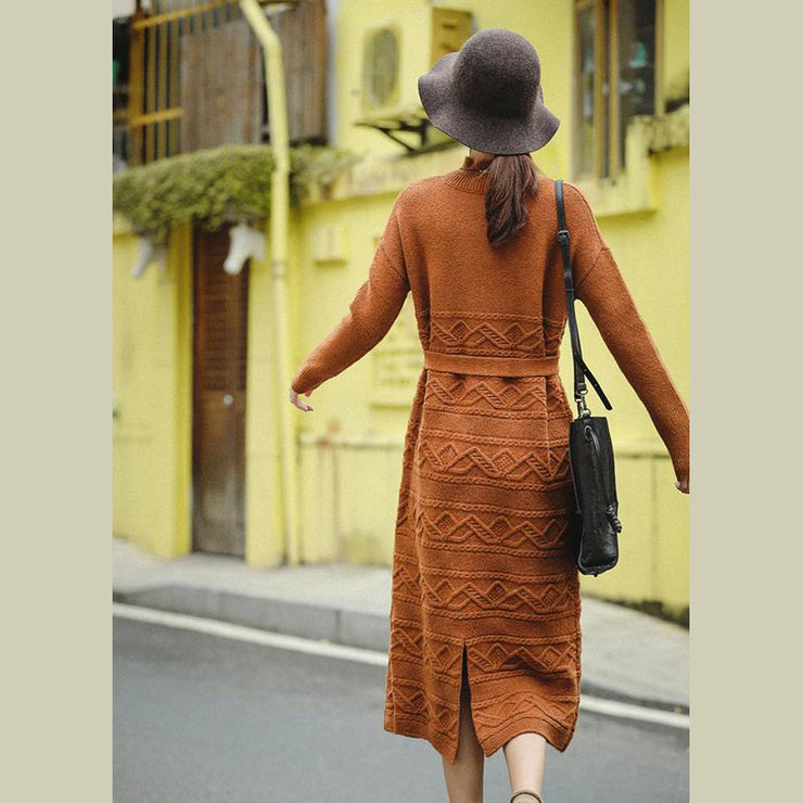 Casual Loose Orange Sweater DrawstringDresses Women Winter Clothes