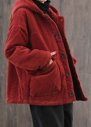 Casual Mulberry Hooded Corduroy Fine Cotton Filled Parka Winter