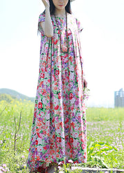 Casual O-Neck wrinkled print Long Dress Short Sleeve