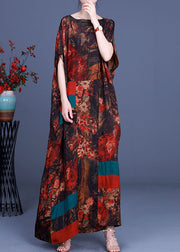 Casual Orange Print Patchwork asymmetrical design Fall Maxi Dresses