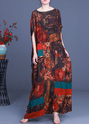 Casual Orange Print Patchwork asymmetrical design Fall Maxi Dresses