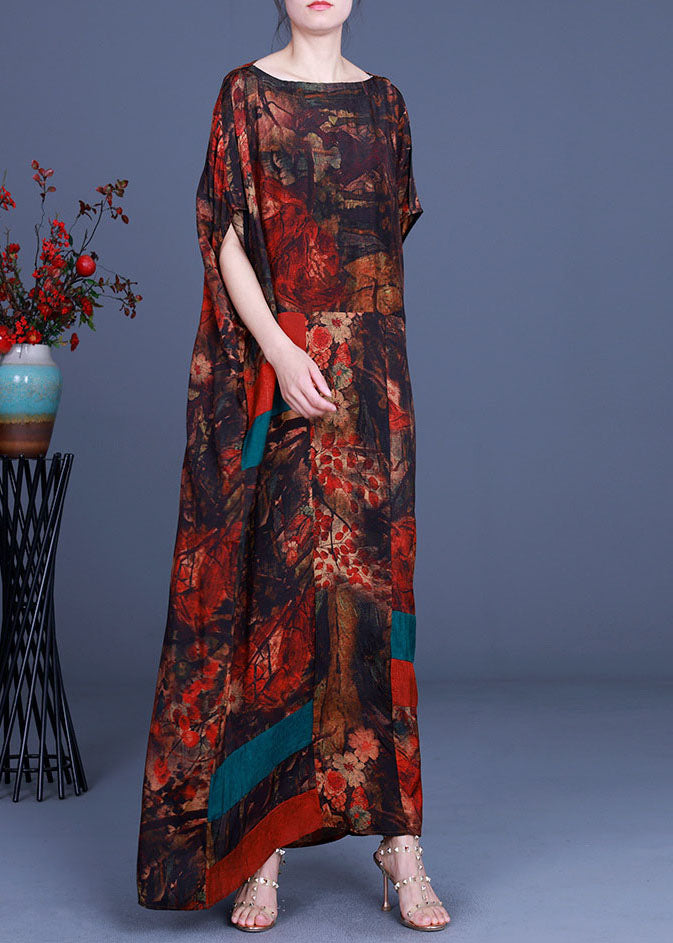 Casual Orange Print Patchwork asymmetrical design Fall Maxi Dresses