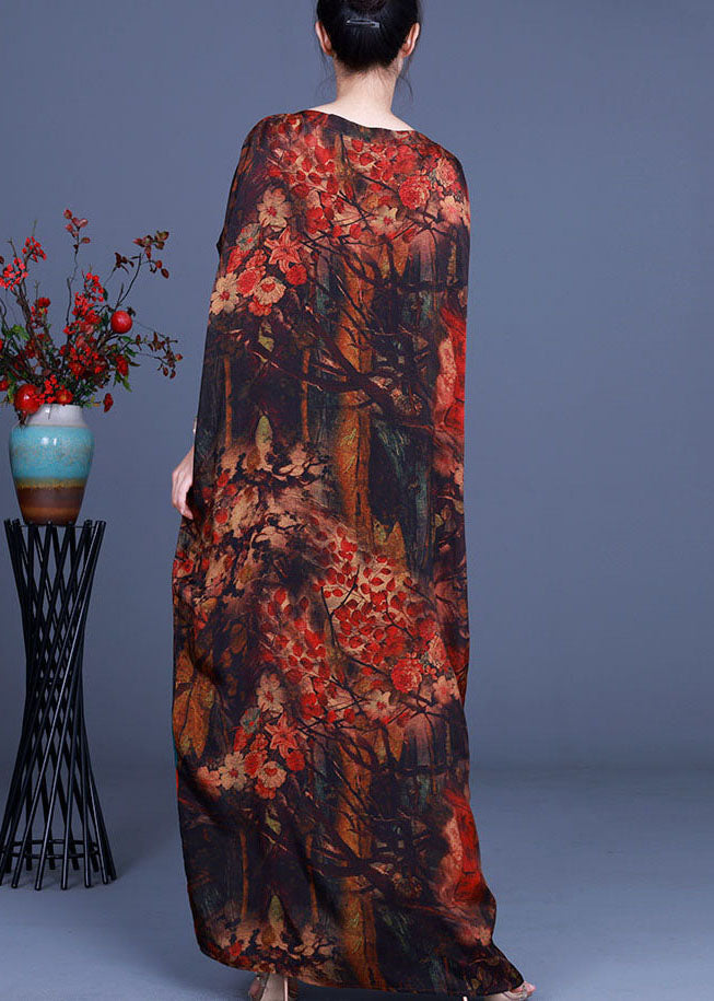 Casual Orange Print Patchwork asymmetrisches Design Herbst Maxikleider