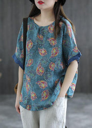 Casual Pink Print Patchwork Summer Linen Shirt Half Sleeve - SooLinen