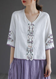 Casual Purple Retro O-Neck Oriental Summer Blouses Half Sleeve - SooLinen