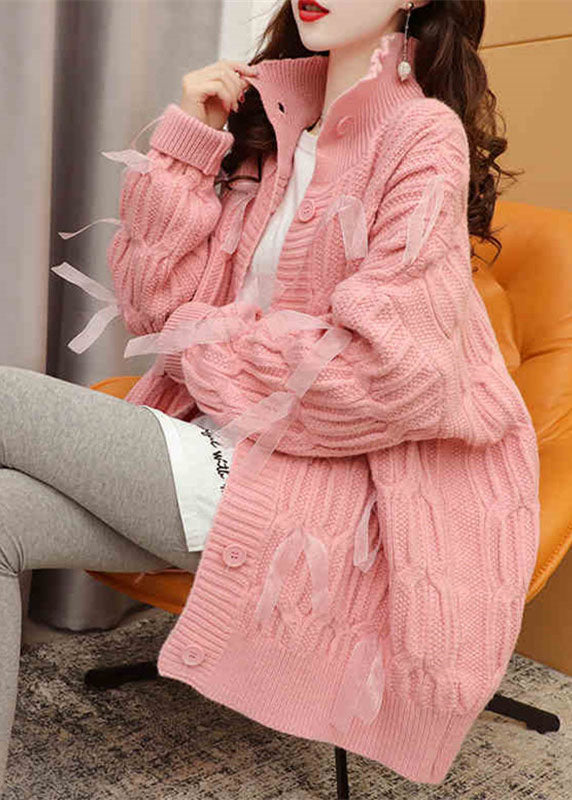 Casual Pink Loose Button cozy Long Sweater