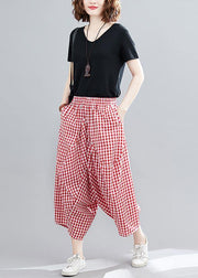 Casual Red Plaid Large Women's Elastic Waist Pants - SooLinen