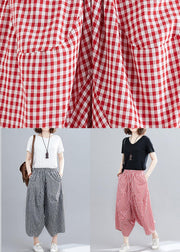 Casual Red Plaid Large Women's Elastic Waist Pants - SooLinen