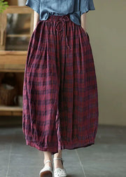 Casual Red elastic waist drawstring Cotton Pants Spring