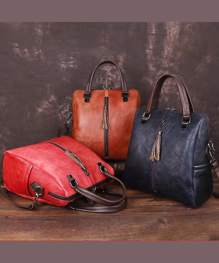 Casual Red zippered Paitings Calf Leather Backpack Bag