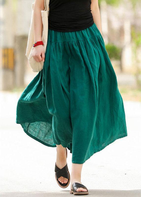 Casual Solid Elastic Waist Pleated Spliced Cotton Skirt For Women - SooLinen