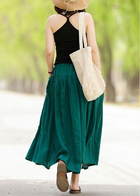 Casual Solid Elastic Waist Pleated Spliced Cotton Skirt For Women - SooLinen