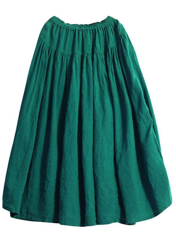 Casual Solid Elastic Waist Pleated Spliced Cotton Skirt For Women - SooLinen