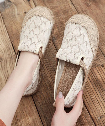 Casual Splicing Flat Feet Shoes Beige Cotton Linen Fabric - SooLinen