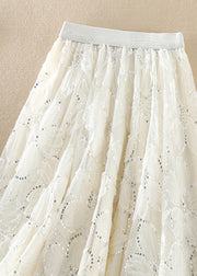 Casual White Sequins asymmetrical design Tulle Skirts Spring