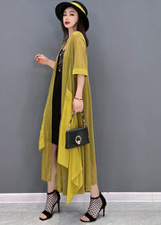 Casual Yellow Asymmetrical Design Patchwork Loose Long Cardigans Summer