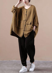 Casual Yellow Asymmetrical Design Pockets Knit Coat - SooLinen