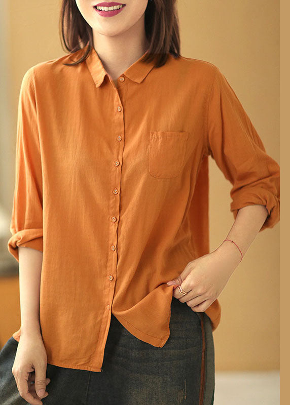 Casual Yellow Pockets Button Fall Long sleeve Shirt Tops