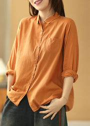 Casual Yellow Pockets Button Fall Long sleeve Shirt Tops