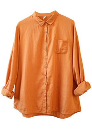 Casual Yellow Pockets Button Fall Long sleeve Shirt Tops