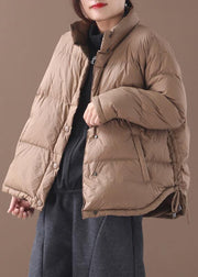 Casual chocolate goose Down coat trendy down jacket stand collar drawstring New overcoat - SooLinen