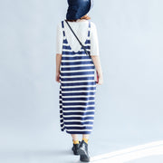 Casual fall blue white striped knit dresses plus size women sleeveless sweater dress