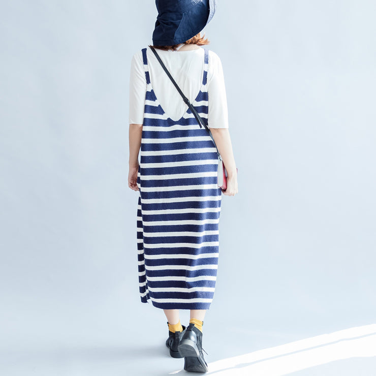 Casual fall blue white striped knit dresses plus size women sleeveless sweater dress