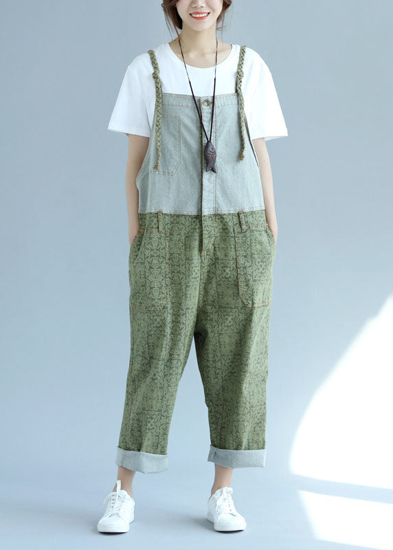 Casual green pockets Patchwork wide leg Jumpsuit Spring