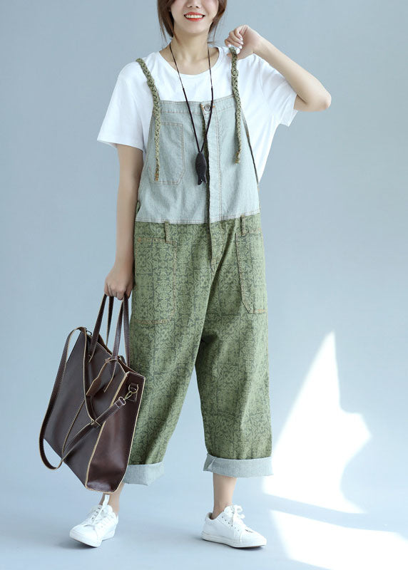 Casual green pockets Patchwork wide leg Jumpsuit Spring