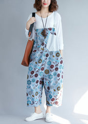 Lässige hellgraue Taschen Patchwork Floral Denim Overalls Frühling