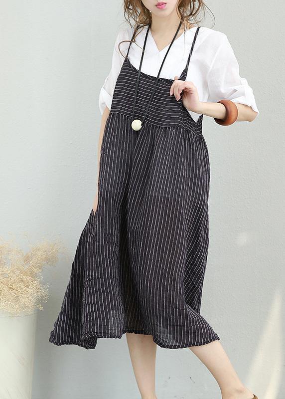 Casual Chiffon suspender dress women summer striped midi skirt - SooLinen