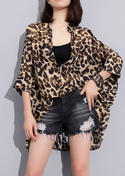 Casual low high design Stand Collar Leopard Chiffon Shirts Spring