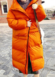 Casual orange down coat winter Loose fitting winter jacket stand collar Cinched quality overcoat - SooLinen