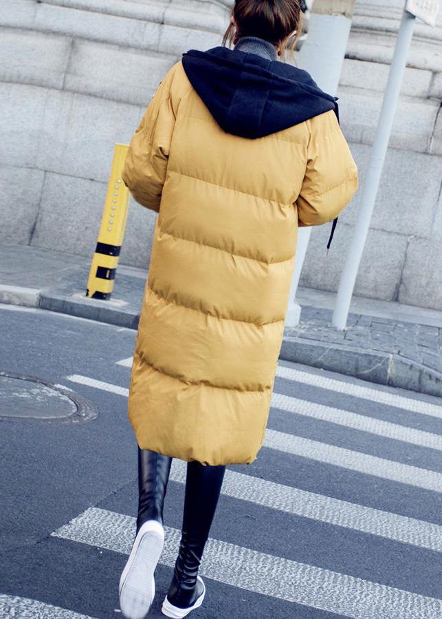 Casual trendy plus size down jacket overcoat yellow hooded drawstring down jacket woman - SooLinen