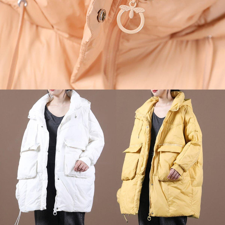 Casual yellow down jacket woman Loose fitting Winter parka hooded Batwing Sleeve Casual coats - SooLinen