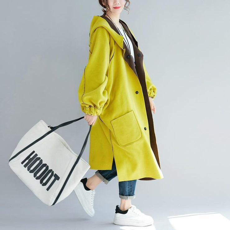 Casual yellow women parka trendy plus size hooded two ways to wearwinter jacket Elegant low high design winter coats