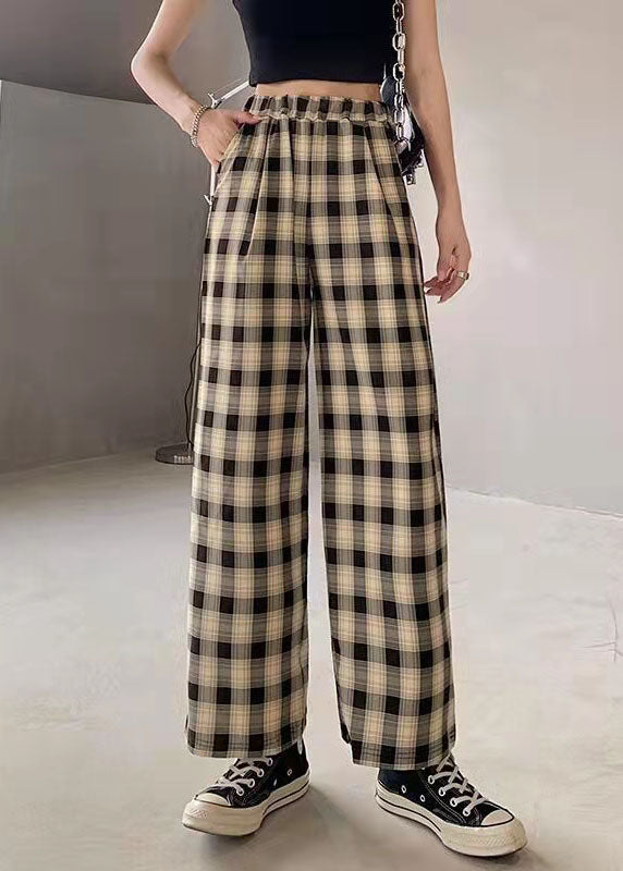 Casual Green Plaid High Waist zippered Wide Leg Pants