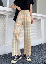 Casual Green Plaid High Waist zippered Wide Leg Pants