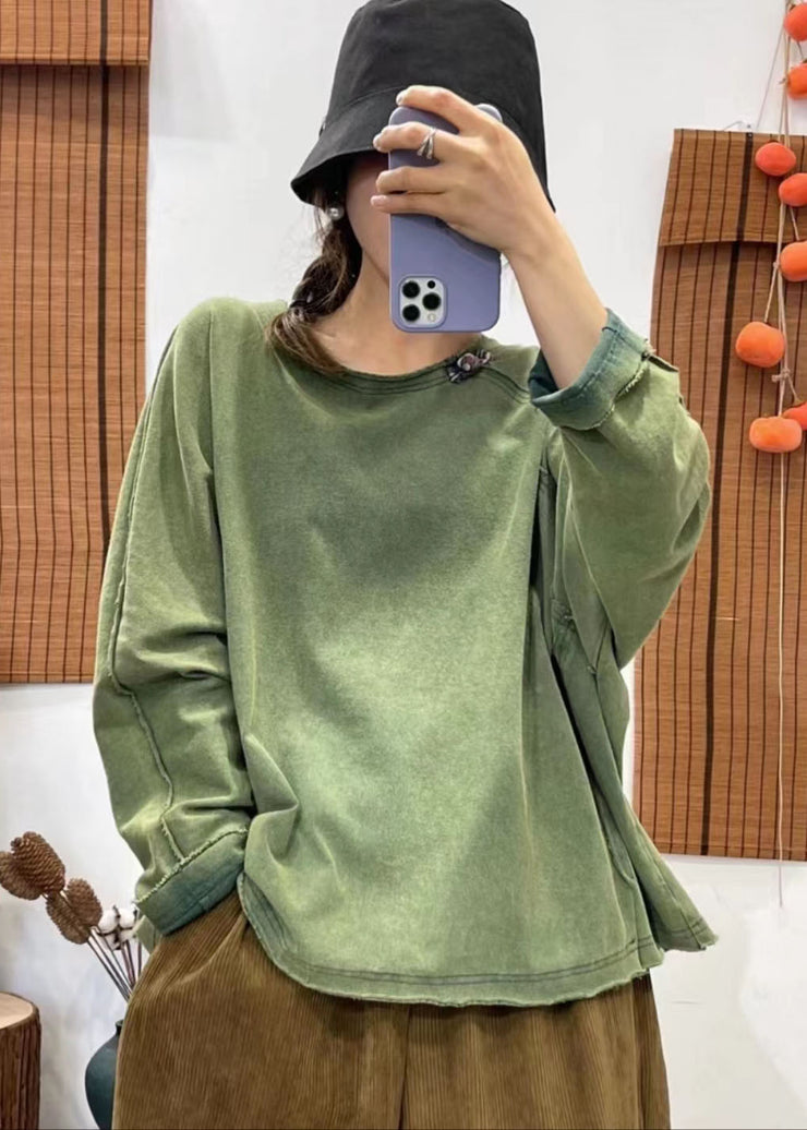 Casual Green V Neck side open pocket Patchwork Tops Spring