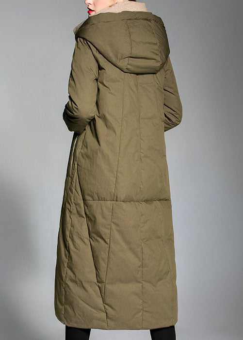 Chic Army Green Pockets Warm Wear on both sides Winter Duck Down Coat