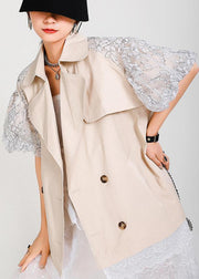 Chic Beige Peter Pan Collar Pockets Jacket Summer - SooLinen