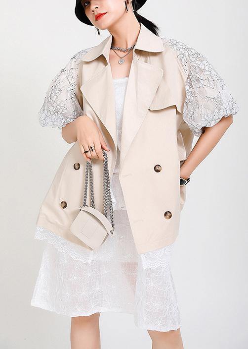 Chic Beige Peter Pan Collar Pockets Jacket Summer - SooLinen