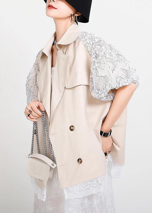 Chic Beige Peter Pan Collar Pockets Jacket Summer - SooLinen