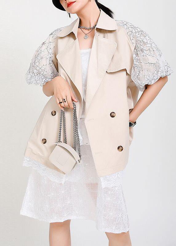 Chic Beige Peter Pan Collar Pockets Jacket Summer - SooLinen