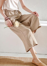 Chic Beige Pockets Casual Wide Leg Summer Pants Linen - SooLinen