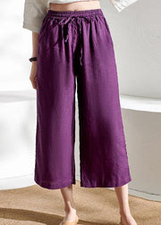 Chic Beige Pockets Casual Wide Leg Summer Pants Linen - SooLinen