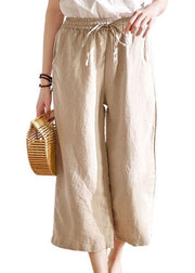 Chic Beige Pockets Casual Wide Leg Summer Pants Linen - SooLinen