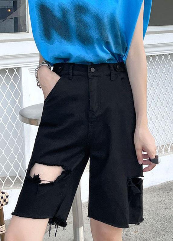 Chic Black High Waist Hole shorts Pants - SooLinen