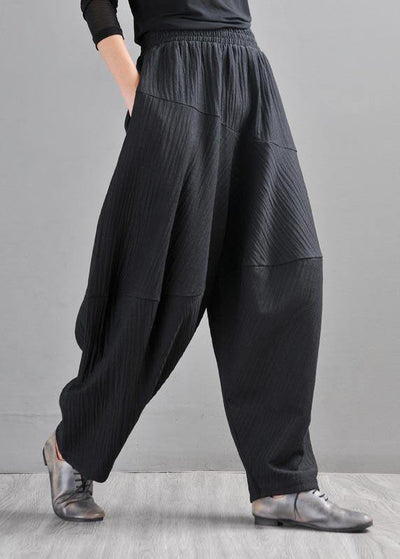 Chic Black Patchwork Harem Pants Summer Cotton Linen - SooLinen